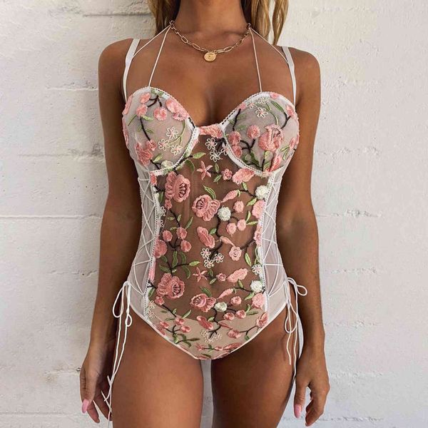 

lingerie quick sell spring heavy craft lace flower mh bandage splicing bodysuit 7375, Red;black