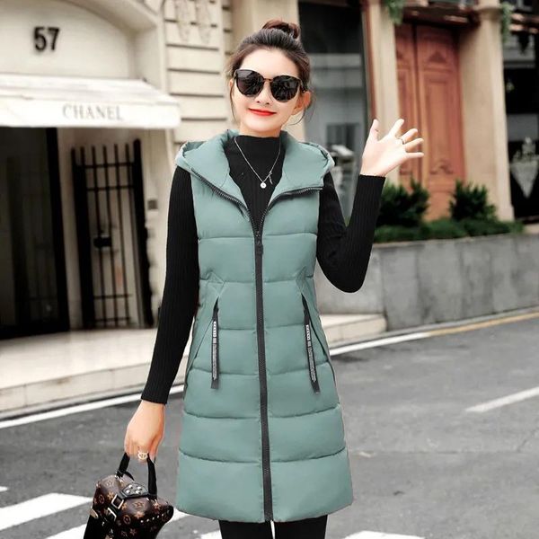 

women's vests 2021 winter women parkas long coat hooded jacket vestcoat female cotton padded parka feminina outerwear plus size vest, Black;white
