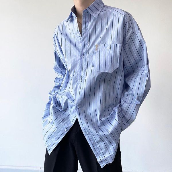 

men's casual shirts long sleeve shirt spring and autumn fashion classic stripe retro loose matching large size, White;black