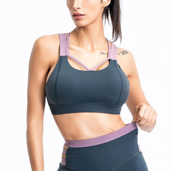 

gym clothing yoga sports bra woman fitness tank shockproof running underwear fashion contrast color stitching, White;black