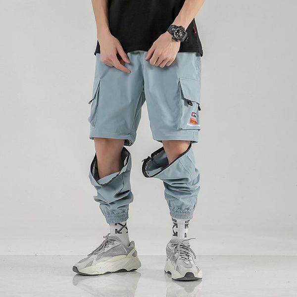 

men's pants korean hip hop spring joggers detachable zip for short 2021 streetwear man baggy cargo 3 colors, Black