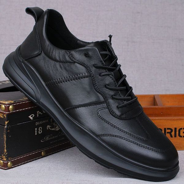 

broken code and missing leather shoes men's spring soft soled busins drs casual father's, Black