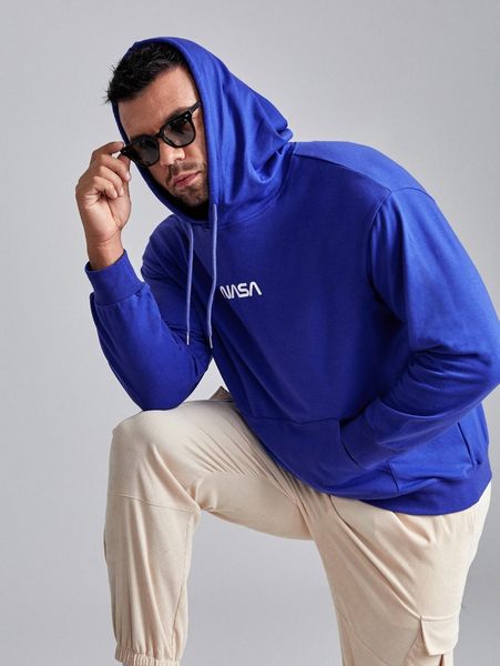 

extended sizes men pouch pocket letter graphic hoodie g9mi#, Black
