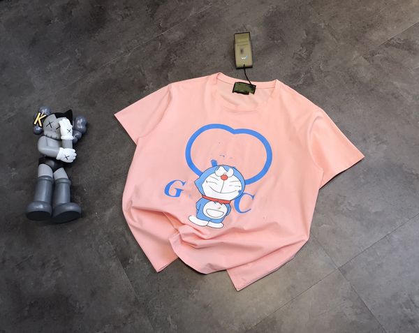 

luxury design summer gu + dingdang cat print t-shirt casual comfortable loose fashion crew neck a1, White