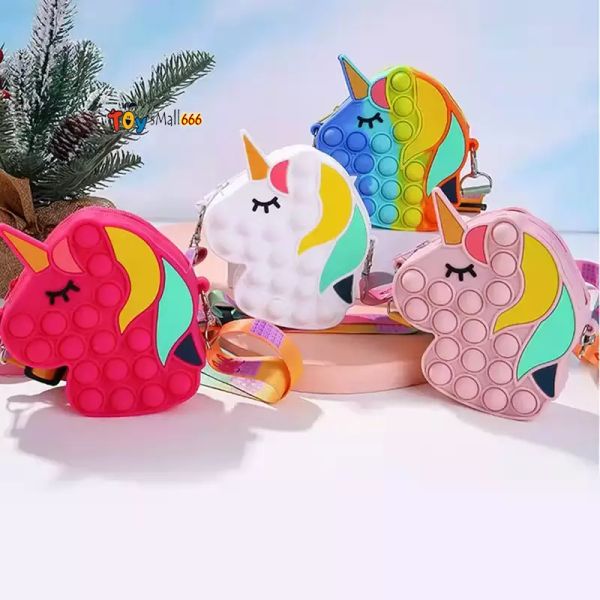 

cute unicorn shaped silicone bag fidget toys sensory fashion kid push bubble rainbow anti stress decompression toy