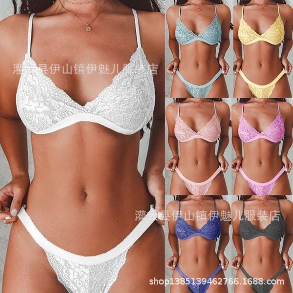 

bras 2021 women's pure color charming lace underwear bra set, Red;black