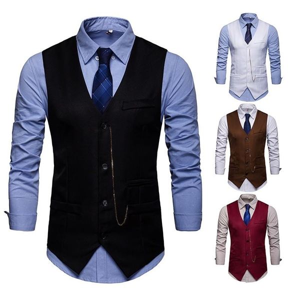 

men's vests zogaa men blazer jacket slim fit suit vest male casual sleeveless waistcoat gilet homme formal business 2021, Black;white