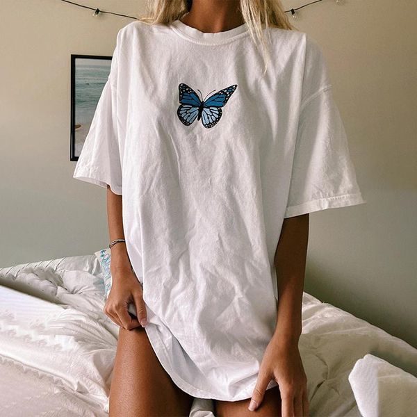 

Medium Length T-shirt Women' Short Sleeve Printing Loose t Shirt Autumn, White