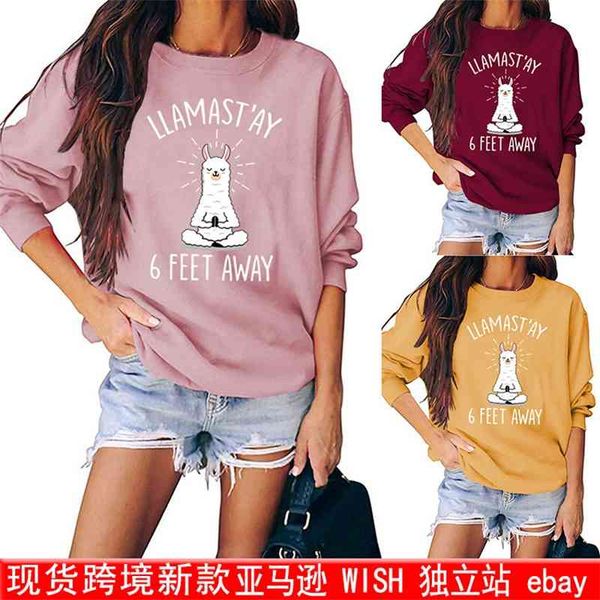 

large womens llamast'ay 6 feet away six foot sweater long sleeve, Black