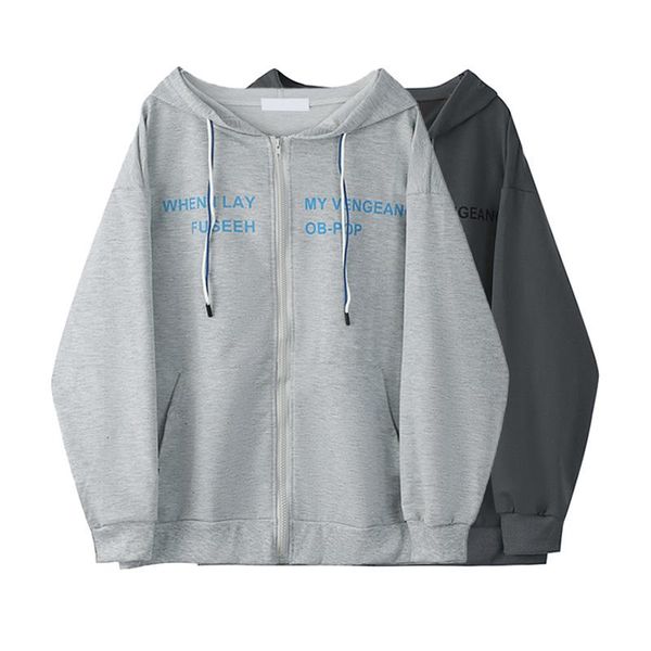 

women's hoodies & sweatshirts zippers women 2021 autumn fashion sport long sleeve letter coats korean style chic loose hooded outwear, Black