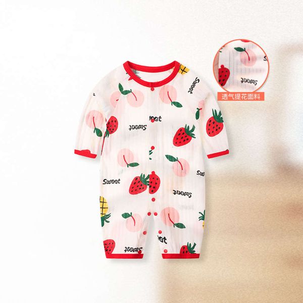 

girls' summer air-conditioned pajamas thin breathable one-piece baby clothes cotton khaki climbing, White