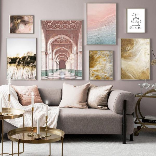 

paintings pink beach reed morocco door marble quote wall art canvas painting nordic posters and prints pictures for living room decor