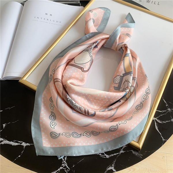 

scarves women silk square neck scarf pashmina shawl wraps bandana carriage print foulard hair band neckerchief 2021, Blue;gray