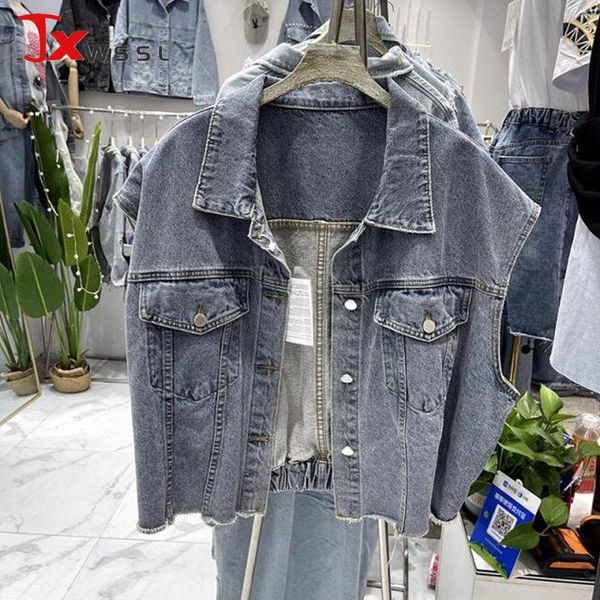 

women's vests denim vest women 2021 spring korean sleeveless loose bf wind retro stitching waistcoat street simplicity casual ms coat, Black;white