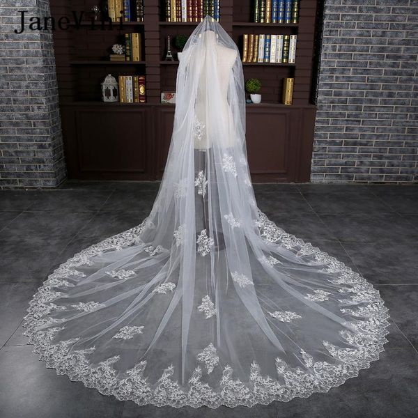 

bridal veils janevini vintage one layer white wedding with comb sequin lace appliques 3m cathedral long hair accessories, Black