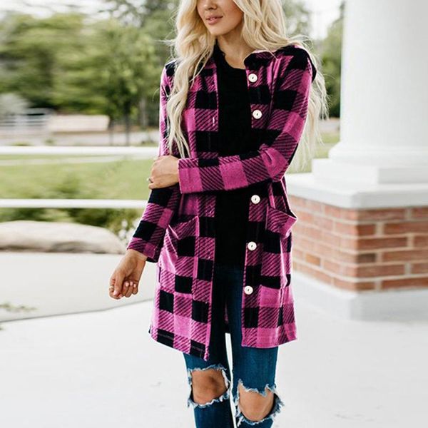 

women's jackets fashion women casual pockets lattice printed long sleeve single-breasted lapel shirt jacket coat outwear chaqueta mujer, Black;brown