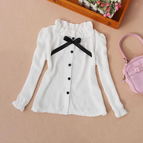 

spring fall child long sleeve shirt school girl blouse kids bow baby girls white chiffon clothes jw0266s, White;black