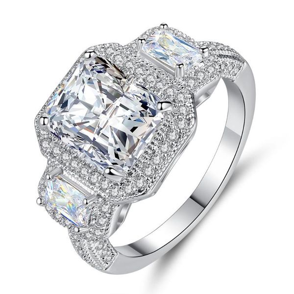 

gorgeous big square crystal 925 silver wedding engagement rings for women fashion zircon ring jewelry valentine's day gift cluster, Golden;silver