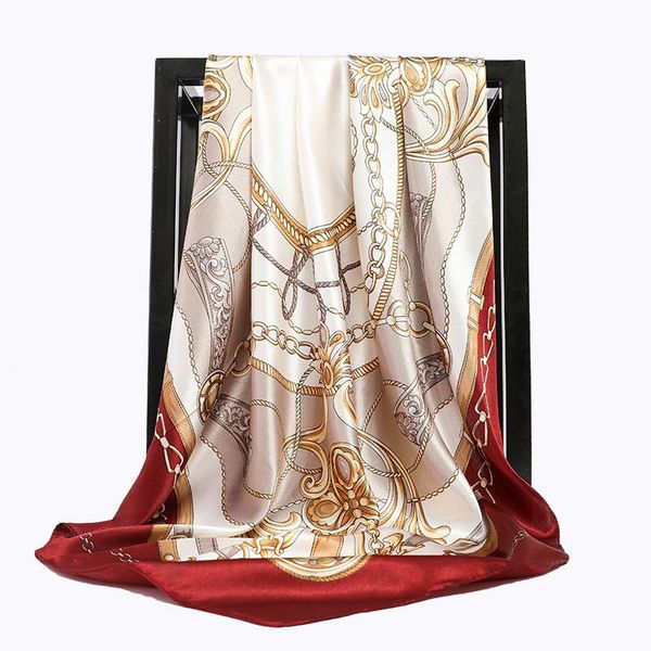

scarves 2021 winter fashion kerchief silk satin hijab scarf for women square shawls and wraps 90*90cm handkerchief hair scarfs lady, Blue;gray