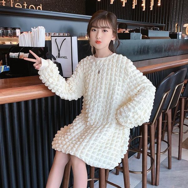 

girl's dresses girls long sleeve dress autumn 2021 casual children princess beige girl clothes loose kids sweatshirt 12 13 y, Red;yellow