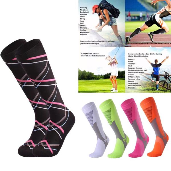 

outdoor sports compression socks for nurses shin splints flight travel antifatigue varicose veins men's, Black