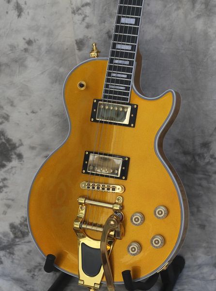 

custom shop billy 1957 gold electric guitar bigs tremolo viabrato bridge, block inlay, golden hardware, chibson china guitars