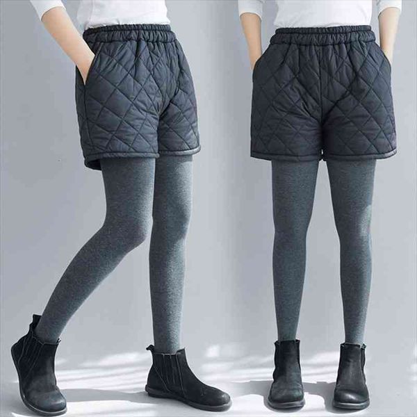 

winter korean style argyle solid color elastic waist thick warm cotton padded female casual loose wild vintage outer wear shorts, White;black