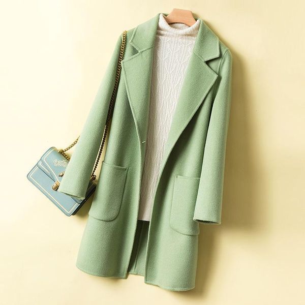 

women's wool & blends women 2021 autumn winter clothing double sided cashmere coat female casual loose overcoats elegant ladies outerwe, Black