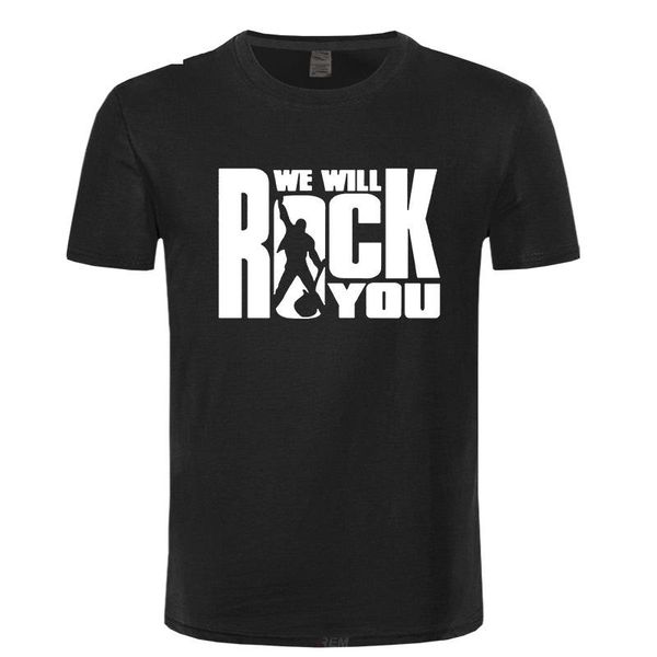 

men's t-shirts summer queen we will rock you t shirt men cool printed band t-shirt short sleeve cotton roll, White;black