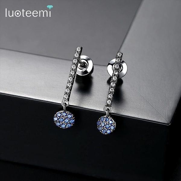 

dangle & chandelier luoteemi tiny gun-black color earrings with blue cubic zirconia drop for women girl wedding brincos jewellery gift bijou, Silver