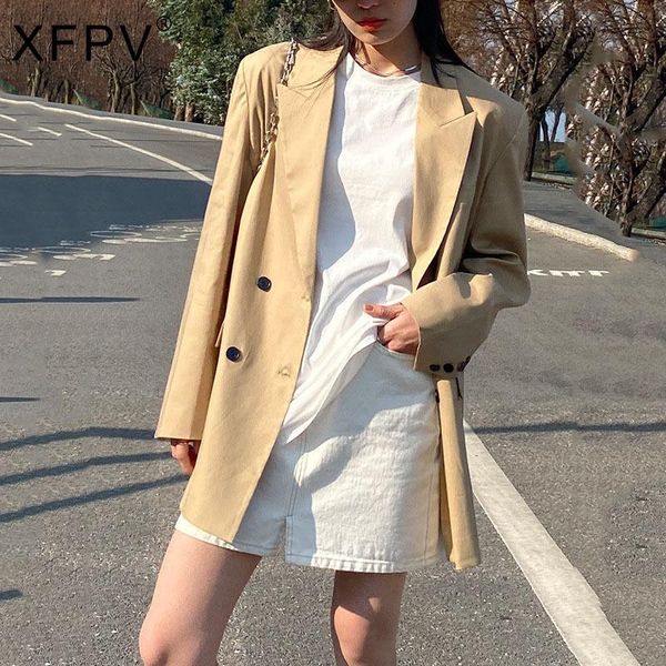 

women's suits & blazers xfpv 2021 spring and autumn fashion casual lapel shoulder pad blazer coat leisure commuter suit sl806, White;black