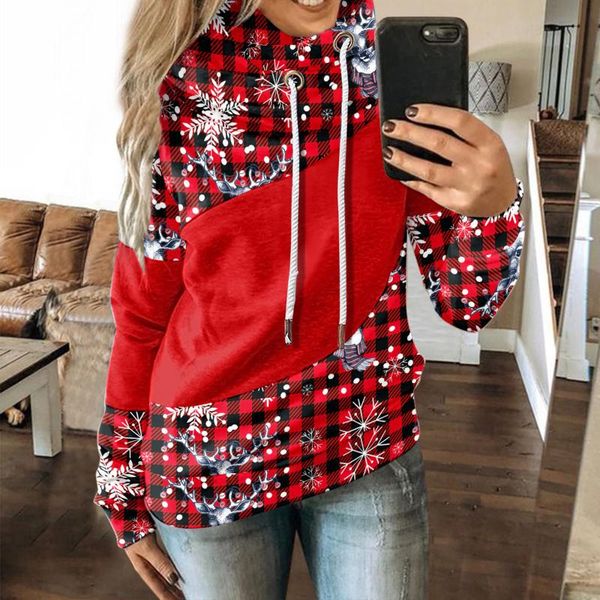 

women's hoodies & sweatshirts for women casual merry christmas print contrast splice long sleeve hoodie sweatshirt strap pullover plus, Black