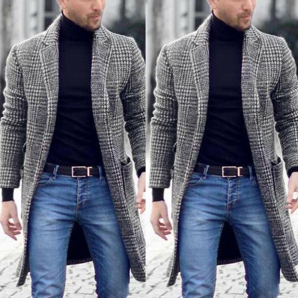 

men's wool & blends 2021 fashion overcoat winter warm coat trench outwear peacoat long jacket, Black