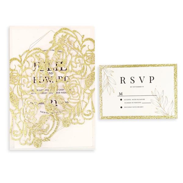 

25set flash gold rose pattern laser cut invitations cards for wedding blank print invites birthday party card paper envelopes greeting