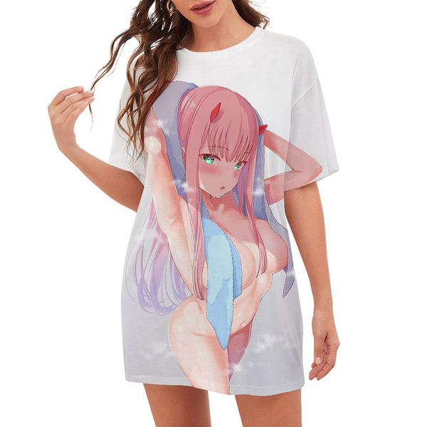 

cloocl cartoons darling in the franxx zero two women tee printed lady clothes loose short sleeve teens harajuku leisure outfits, White