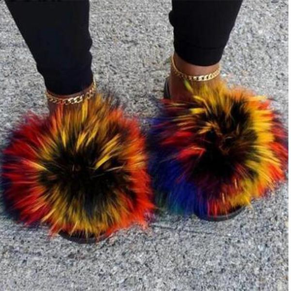 

women fur home slippers women's 2021 woman mix color slides casual flats comfortable footwear female shoes plus drop, Black