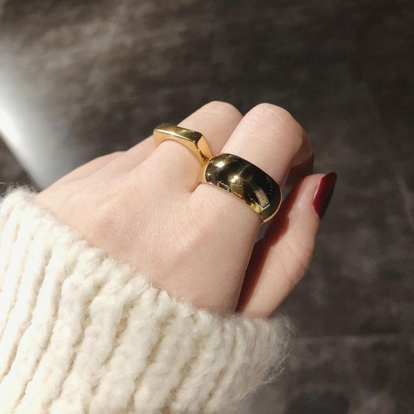 

cluster rings amaiyllis 18k gold minimalist color flat curved wild glossy for women jewelry gift, Golden;silver