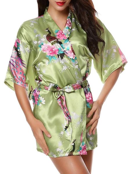 Pigiameria da donna Accappatoio da donna verde intenso Seta leggera Spa Loungewear Kimono da casa per pigiama sexy da donna