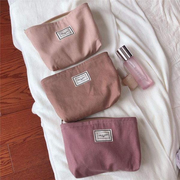 

10 colors solid women candy cosmetic bag color canvas waterproof zipper make up travel makeup organizer beauty case