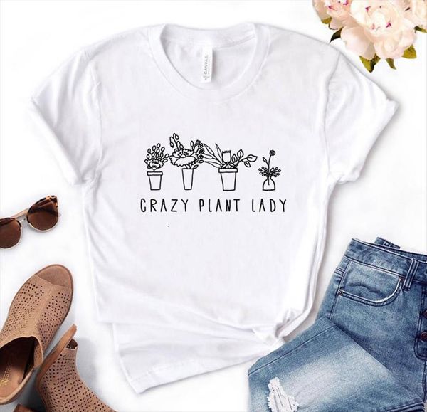 

crazy plant print cotton womens casual funny yong girl tee pm 69, White