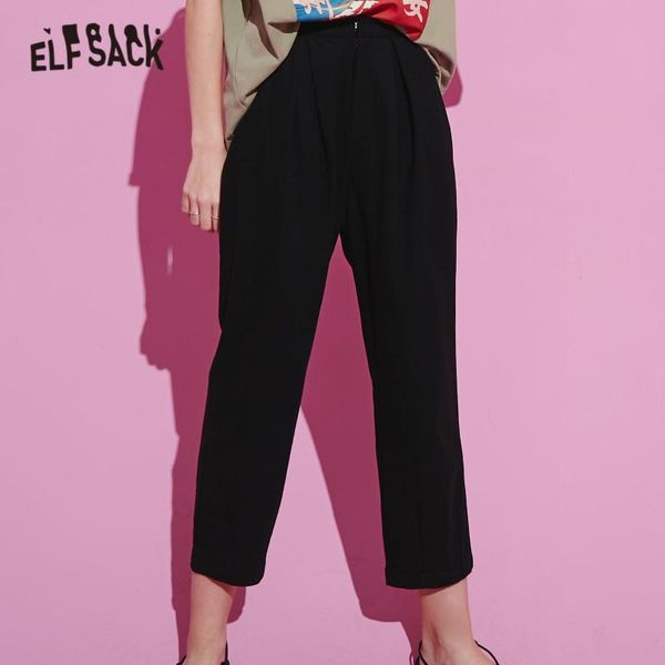 

women's pants & capris elfsack black solid high waist smart casual women harem 2021 summer elf pink pure korean style ladies basic dail, Black;white