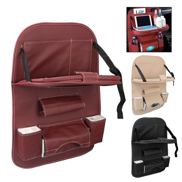 

car organizer foldable seat back pu leather pad bag table tray travel storage