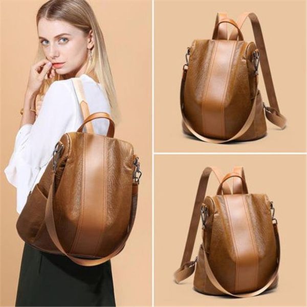

fashion anti theft women leather backpack zipper large capacity school shoulder bag travel black brown