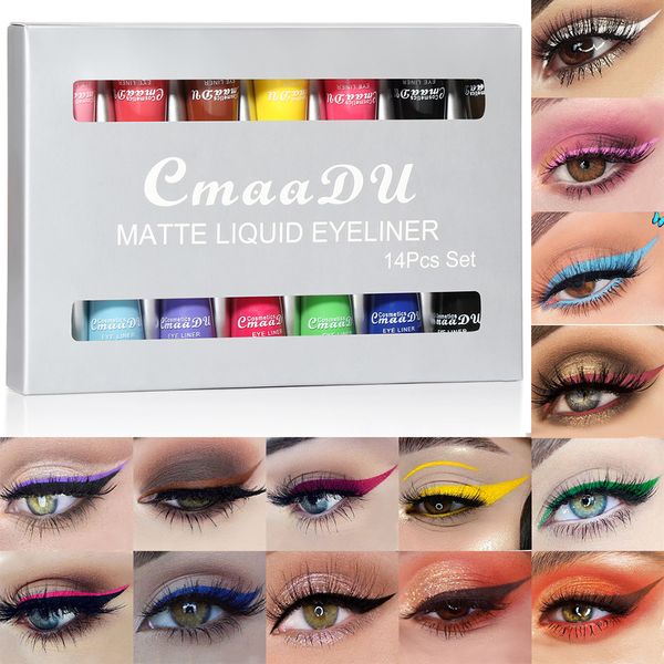 CmaaDu 6g x 14 colori Eyeliner liquido Bianco Nero Blu Rosso Matita per occhi Set impermeabile