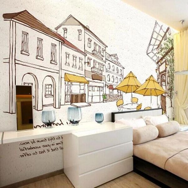 

wallpapers drop po wallpaper american hand painted street urban landscape mural children's room background decoration