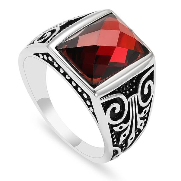 

cluster rings mens ring retro punk red zircon stainless steel jewelry casual accessories, Golden;silver