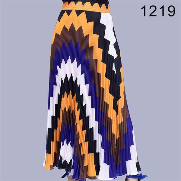 

[ewq] summer fashion clothes vintage womens skirt print high waist big hem mid calf feminina pleated qh951 loss sales, Black