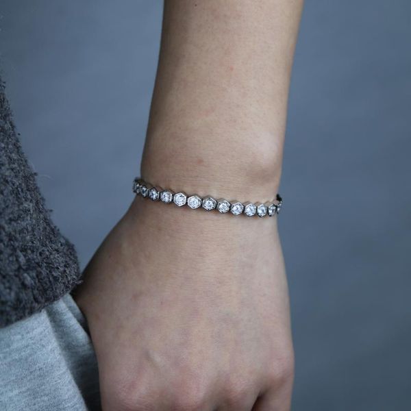 

link, chain round cz paved square charm tennis bracelet for hip hop jewelry copper material gold silver color iced out link, Black