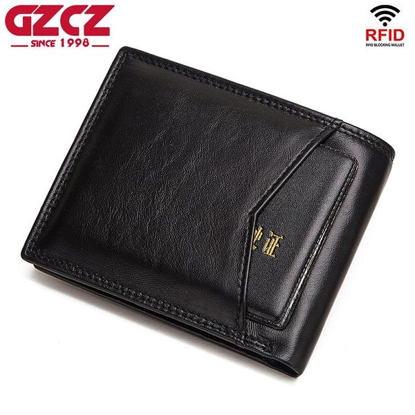 

wallets gzcz rfid genuine leather wallet men coin purse portomonee portfolio card holder male cuzdan perse boy for gift, Red;black