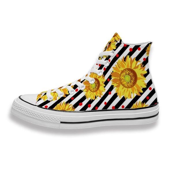 

custom printed beautiful sunflower in stripe sneakers high mens womens running sho skateboard diy trainers canvas casual shoe